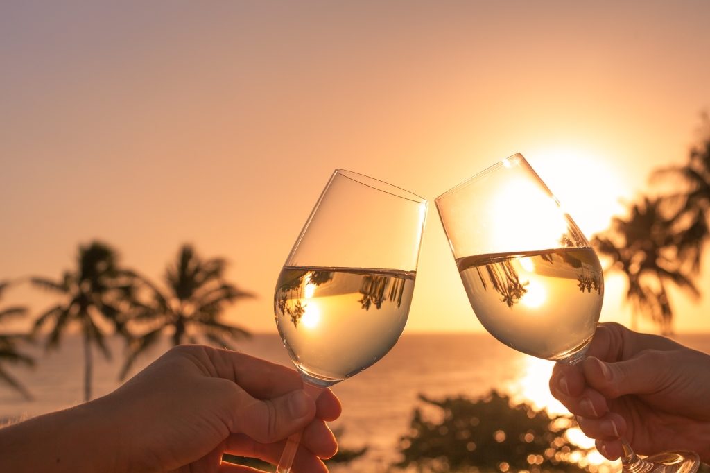 Luxury Sunset in the Caribbean with champagne
